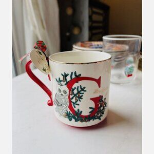 New Anthropologie Nathalie Lete Stoneware Holiday Monogram Mug Letter G